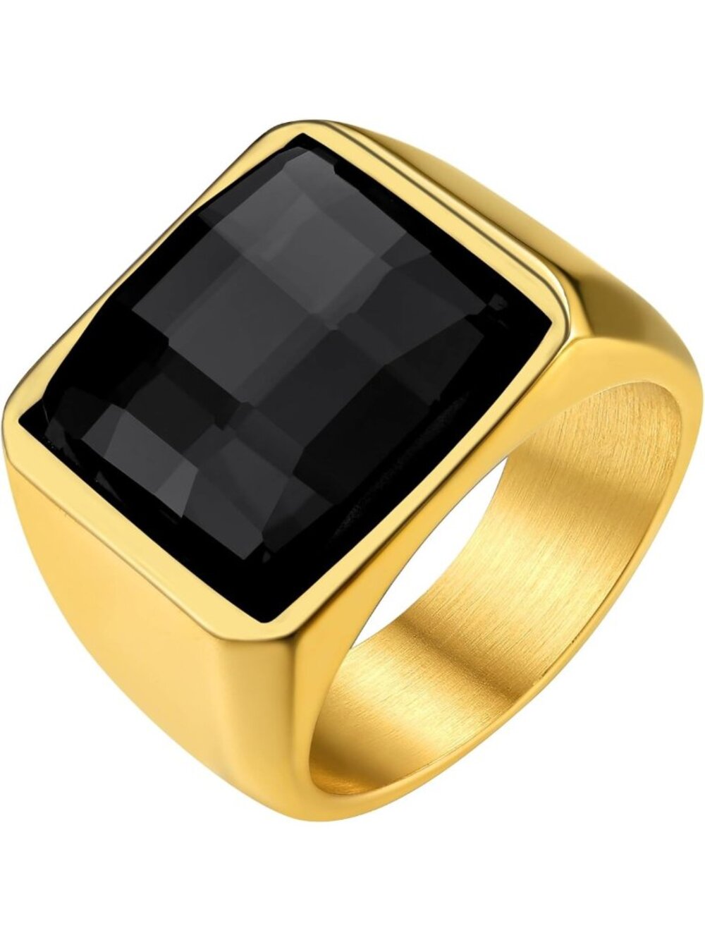 Personalized Square Gemstone Signet Ring for Men, Stainless Steel Pinky Ring